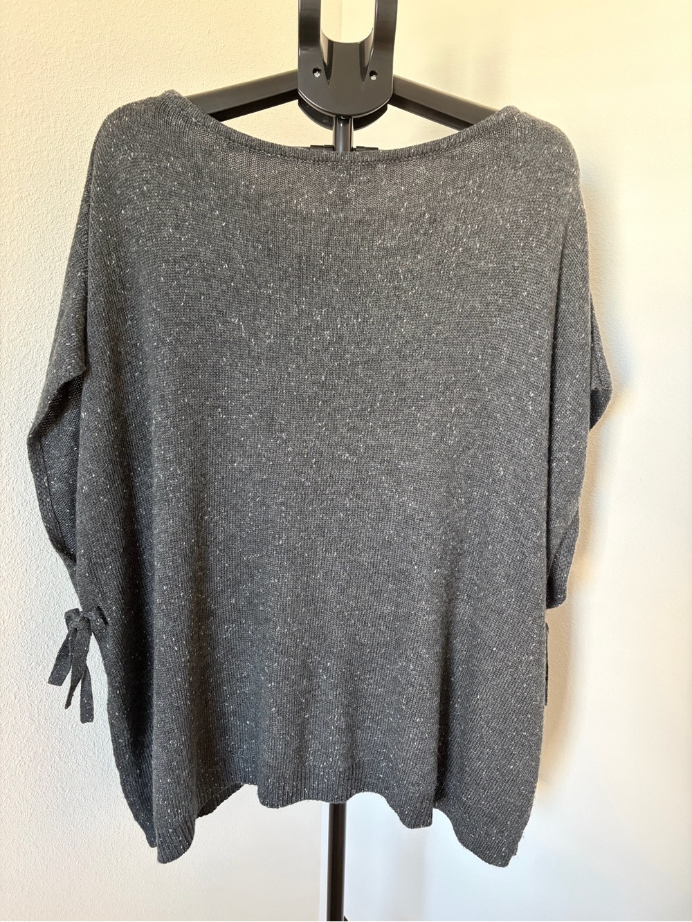 LOFT Charcoal Speckled Boatneck Side-Tie Poncho Sweater